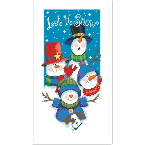 Let it snow cross stitch snowman 18ct 14ct 11ct white fabric cotton thread embroidery DIY handmade needlework