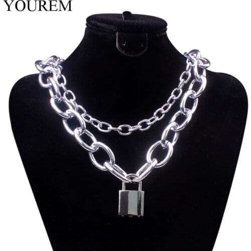 YOUREM width 19mm chain aluminum punk lock necklaces men hiphop grunge padlock necklace women collares jewelry accessories