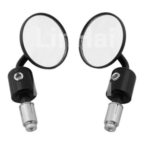 Motorcycle CNC Aluminum Rear View 3" Handle Bar End 7/8" Mirrors Round Black NEW