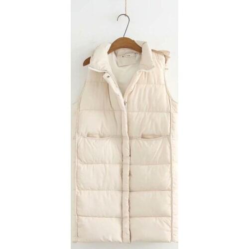 Plus size sleeveless women long Beige vest coats 2020 new winter casual hooded ladies pockets coats female tops