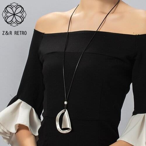Trend Long Chains Collar Necklace Silver Color Geometric Pendant Costume Jewelry for Women Goth Accessories Aesthetic Thing 2021