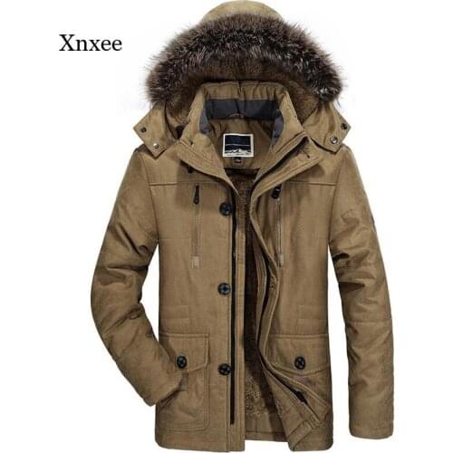 Winter Cotton Padded Jacket Men Plus Size Warm Parka Coat Casual Faux Fur Hooded Fleece Long Male Jacket Men Windbreaker Tops