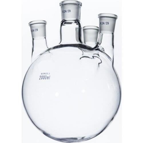 2000ml,29/32+24/29*3,4-neck,Round bottom Glass flask,Lab Boiling Flasks,Four neck laboratory glassware reactor