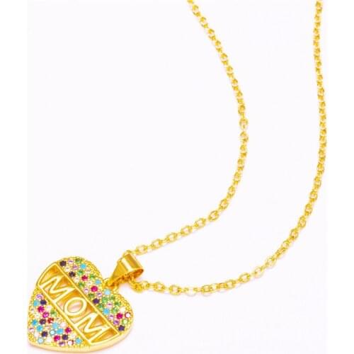 3pcs Hot Personalized Necklace Rainbow Colorful Cz Paved Jewelry Mom Letter Pendant Wholesale