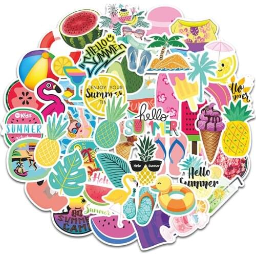 50pcs Summer Sticker Waterproof Suitcase Bike Motorcycle Helmet Car Styling Accessories Stickers