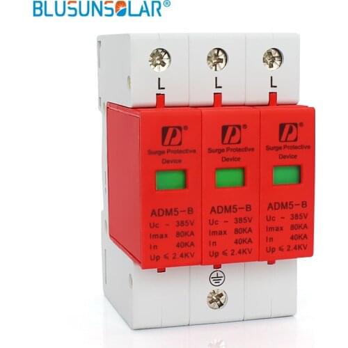 50 Pieces/lot Wholesale Price Din Rail 35mm High Quality Lightning Surge 80KA 3P (3P+N) 385V Power Surge Protective Device Solar
