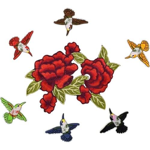 7pcs roses birds patches for clothing iron on patches for clothes badges clothes iron-on parches applique patches for DIY jeans