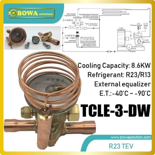 8.6KW take-apart R23/R13 mechanic expansion valve matches 6.5m3/h coolant compressor at low temperature stage in cascade freezer