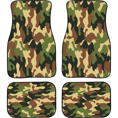 Green Camouflage Print Car Floor Mats Army Camo Anti Slip Rubber Backed Carpets Weather Heavy Duty Floor Mat Carpets Universal