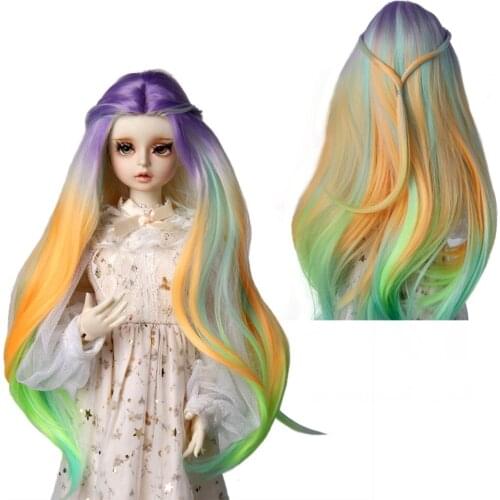 BJD/SD Dolls Wig Hair Heat Resistant purple yellow green color Wire long Curly Wigs for 1/3 1/4 Dolls accessories