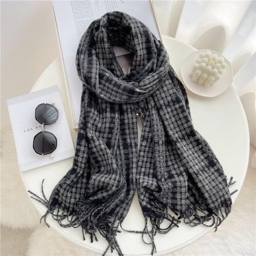 Large Plaid Knitted Cashmere Scarf Winter Women Shawls Tassel Wraps 2021 New Design Bufanda Warm Thick Stoles Pashmina