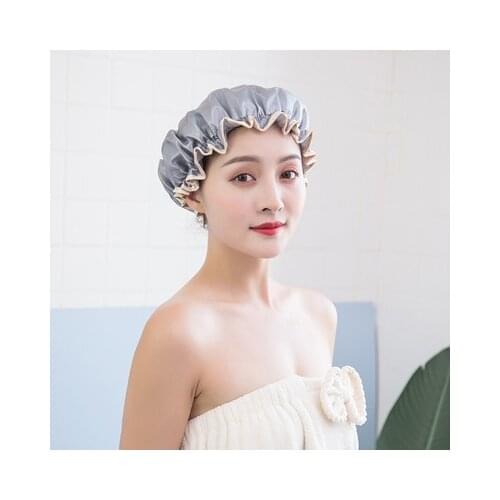 Household double-layer waterproof shower cap thickened womens oil-proof shampoo cap bath cap bath cap