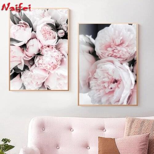 Cherry Blossoms Peony Carnation Flower Nordic Mountain Wall Art DIY Diamond Embroidery Diamond Painting New Arrival Home Decor