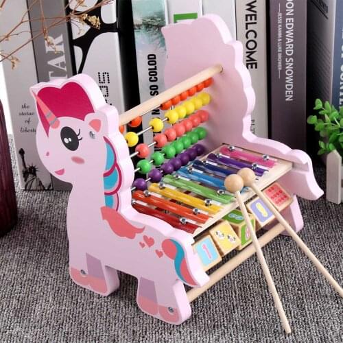 Wooden Musical Instrument Toy 8 Key Scales Musical Instruments Puzzle Beads For Baby Funny Music Educational Toys
