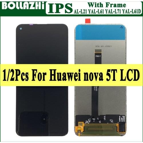 1/2Pcs For Huawei Nova 5T YAL-L21 L61 L71 LCD Screen Touch Display Digitizer Replacement With Frame For Huawei Nova 5t Display
