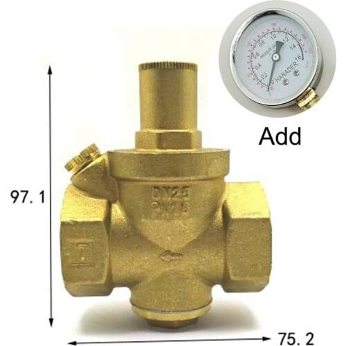 DN25 1" BSPP Female Brass Pressure Relief Vavle Safety Adjustable Big-Body Width 75.2mm Max 16Bar With Pressure Gauge