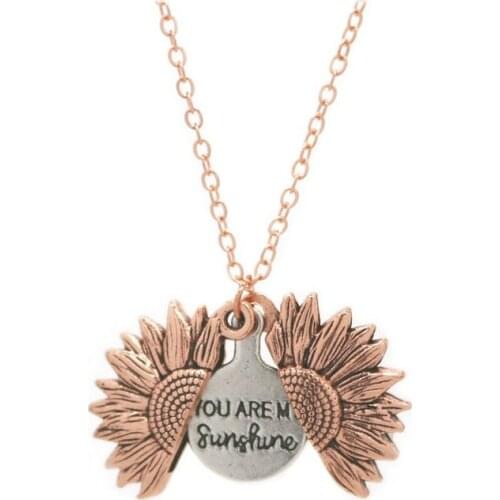 Sunflower Double-layer Metal Pendant Necklace For Women Open Long Chain Necklace Lettering you are my sunshine