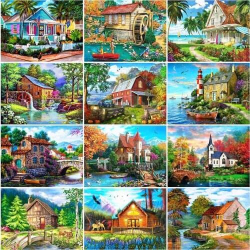 Evershine Diamond Painting House Scenery 5D DIY Spring New Arrival Diamond Embroidery Lake Handmade Gift Wall Decorations