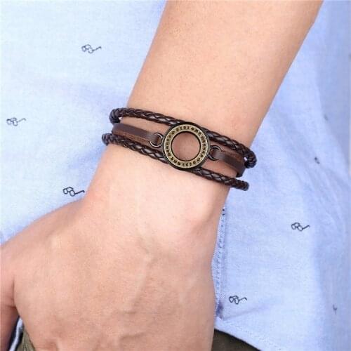 European and American Neutral Retro Fashion Mens Leather Bracelet round Buckle Leather Bracelet Metal T Buckle Bracelet