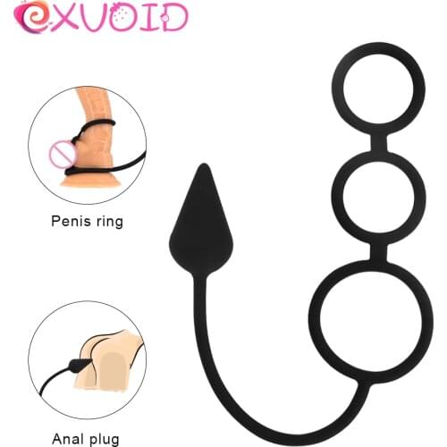 EXVOID Delay Ejaculation G Spot Massager Erotic Toys Butt Plug Anal Beads Penis Ring Silicone Anal Plug Vagina Anus Dilator
