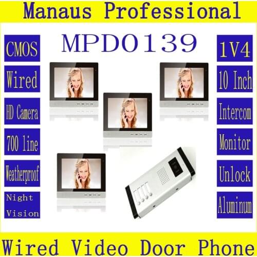 Hot Selling Smart Home Waterproof Video Intercom Phone,10 inch TFT Color Wired Digital One to Four Video Door Phone System D139b