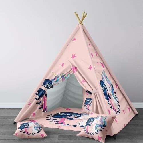 Play Tent for Kids Wigwam Portable Indoor Playground Tents Children Bedrooms Powder Pink Girl Star Unicorn Model 165