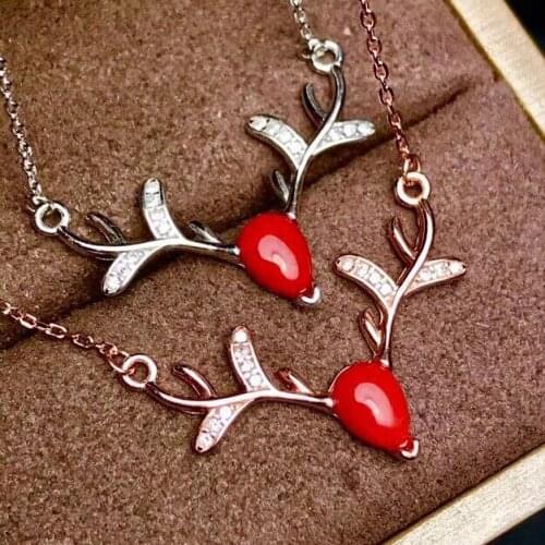Elk-style natural coral necklace, 925 Sterling silver, new products, hand-made by large-brand designers. Christmas gifts