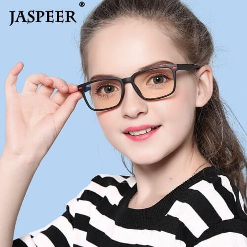 JASPEER Rectangle Blue Light Kids Glasses Boy Girls Computer Blocking Anti Reflective Optical Frame Children Eyeglasses