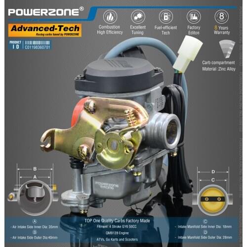 Powerzone Carburetor PD18J 18mm CVK Accelerator Pump Carb For GY6 50CC 139QMB 139QMA Motorcycle Scooter ATV Quad Buggy