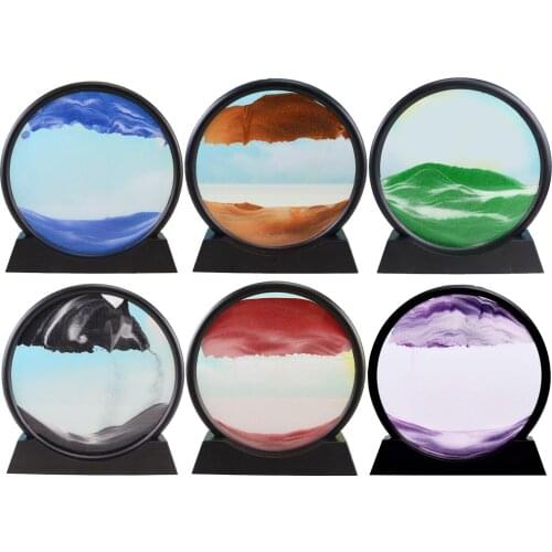Flowing Sand Painting, Dynamic 3D Natural Landscape Flowing Sand Picture Round Glass Sand Frame for Home Office Art Ornament