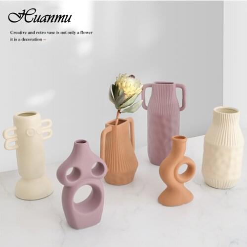 Nordic Geometric Shaped Ceramic Vase Flower Decoration Living Room Dining Room Designer Desktop Coffee Table Ornaments Vase