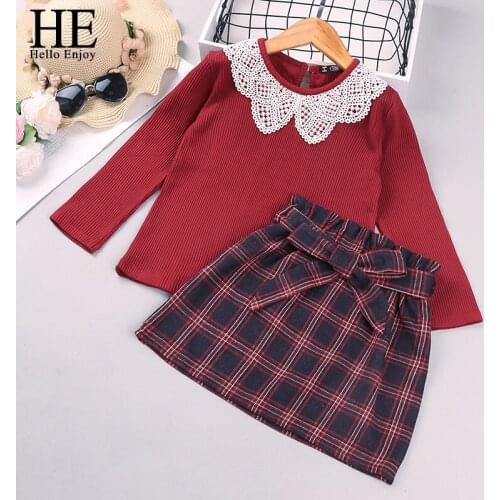 HE Hello Enjoy Girls Clothes Set Red Christmas Princess Dress Cotton Shirt Top Dress Girls Dresses Cute Kids Children Clothing