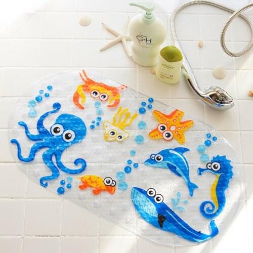 Bath Mats With Sucker Bathroom Carpet Shower Pad Soft Massage Pad Multi-Color Bath Mats 38cm*70cm Cute Cartoon Anti-Slip PVC