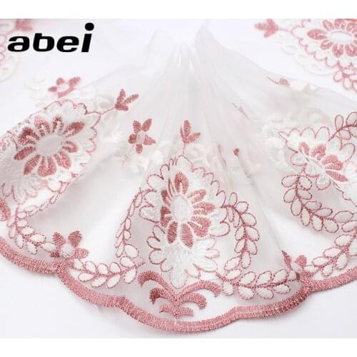 19.5cm wide, 2yards/lot Mesh Embroidered Flower Lace Trims DIY Handmade Doll Clothes Wedding Dress Lace fabric Decoration