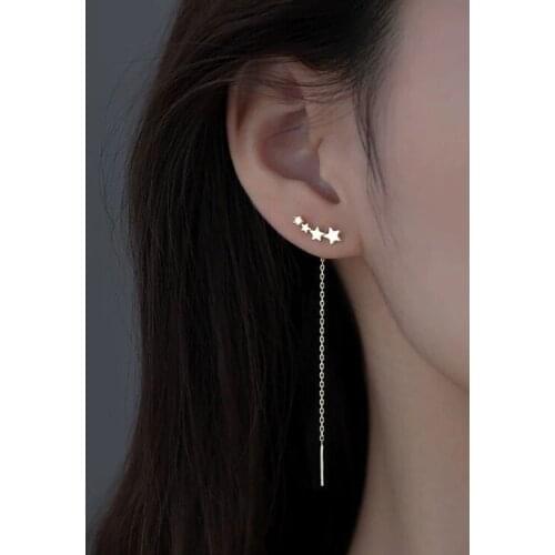 Hot New Silver Color Needle Shining Star Earrings Female Fashion Jewelry Temperament Simple Long Tassel Earrings For Women Gift