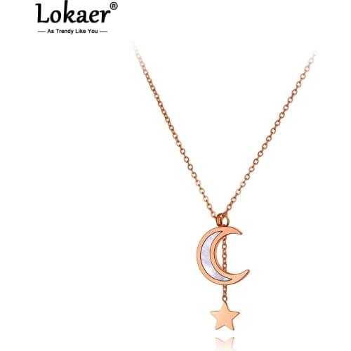 Lokaer Trendy Stainless Steel White Shell Star Pendant Necklaces Rose Gold Chain & Link Choker Necklace For Women Girls N20075
