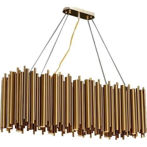 Ivanovwa Luxury Modern Chandeliers For Dining Room Rectangle Kitchen Island Bar Decor Lamp Brushed Gold Stainless Steel Hanglamp