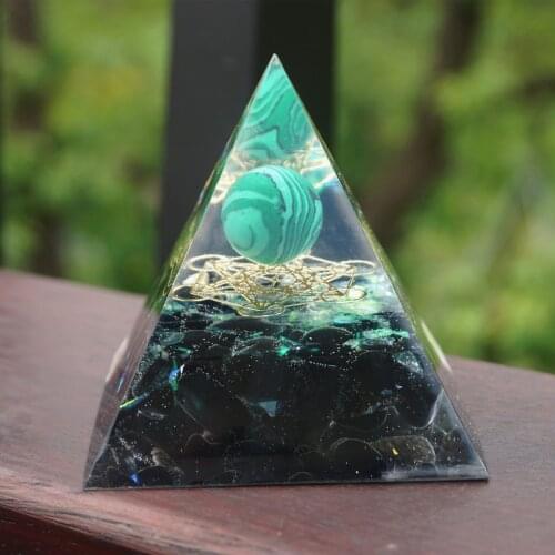 Malachite Crystal Sphere Orgonite Pyramid 60mm with Obsidian Gemstone Reiki Chakra Energy Orgone Pyramide Collection