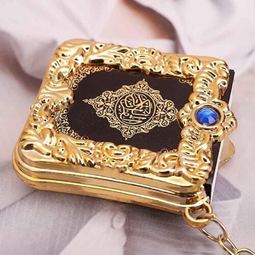 Muslim Resin Key Chain Islamic Mini Ark Quran Book Real Paper Can Read Pendant Key Ring Gold Crystal Book Key Chain New Style