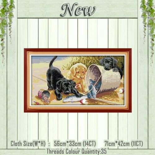 Three dogs diy animal painting counted print on the canvas DMC 11CT 14CT kits NKF chinese Cross Stitch embroider needlework Sets
