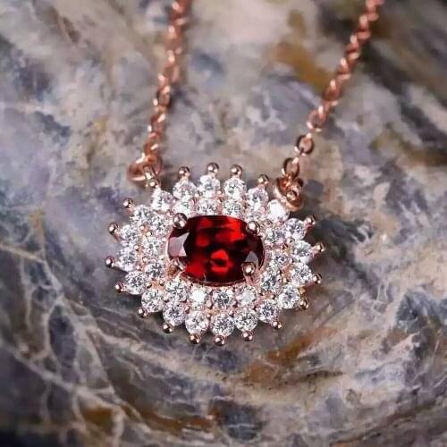 Natural red garnet stone Necklace natural gemstone Pendant Necklace S925 silver trendy Elegant round women party fine Jewelry
