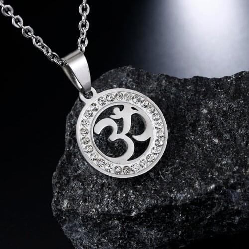 Stainless steel crystal AUM OM Ohm Hindu Buddhist Hinduism Yoga India Pendants Necklaces Amulets O-shaped chains necklaces XL31