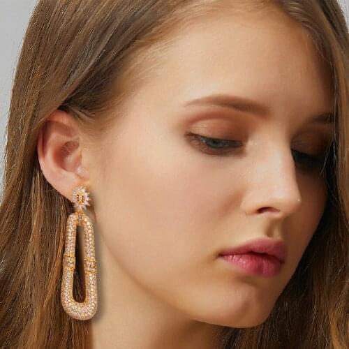 Bride Talk Famous Brand Women Earrings Cubic Zirconia Personality Rectangular Geometric Earring Luxury Bridal Wedding Jewelry