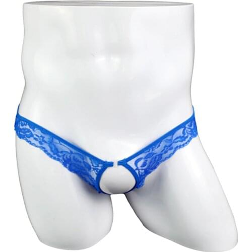 Open Crotch Underwear Men Lace Briefs Transparent Low-rise Thong Gay Shorts Breathable Panties Lingerie Crotchless Underpant A50