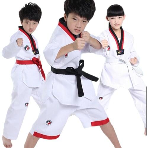 New Kids Short Sleeve Long Sleeve Student Taekwondo Uniform Training Martial Art Suit for Boys Girls Top+Pant+Belt