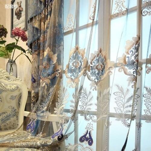 AS New high-end European chenille water-soluble embroidery semi-shading light luxury Curtains for Living dining room bedroom