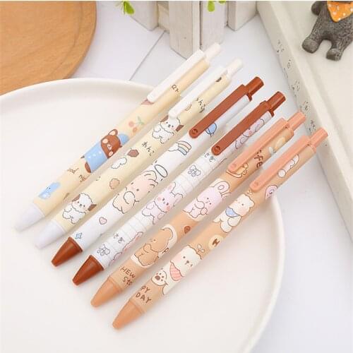 New Arrival 0.5mm 6pcs/lot Kawaii Cartoons Cow bear Black Ink Pen Signature Pen Gift Office Stationery