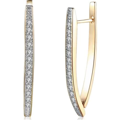 New Arrivals V Shape Shining Cubic Zircon Buckle Hoop Earrings For Women Champagne Gold Color Ladies Earrings Girl Jewelry 2019