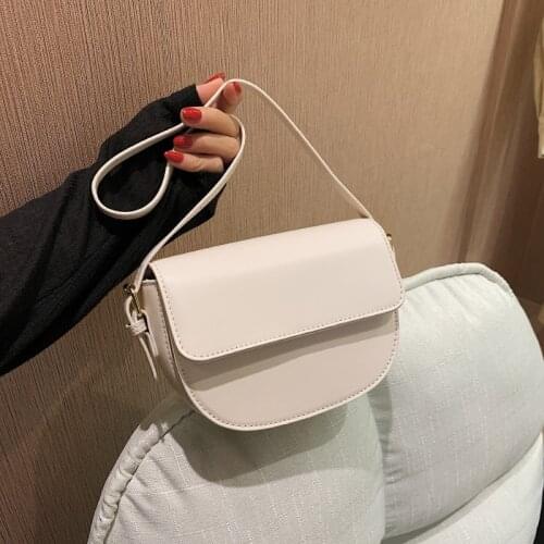 Pure color leather handbags ladies classic saddle bag casual shoulder bag mini messenger bag mobile phone bag semicircle bag