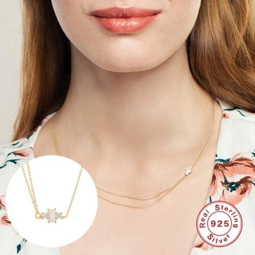 Aide 1PCS Layered Necklace Silver Chain Necklaces For Women 925 Sterling Silver Engagement Gifts Minimalist Collares Bijoux